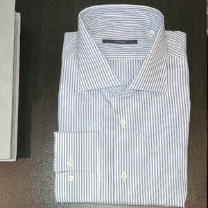New Pal Zileri Mens White and Blue Striped Dress Shirt. Sz 18.5